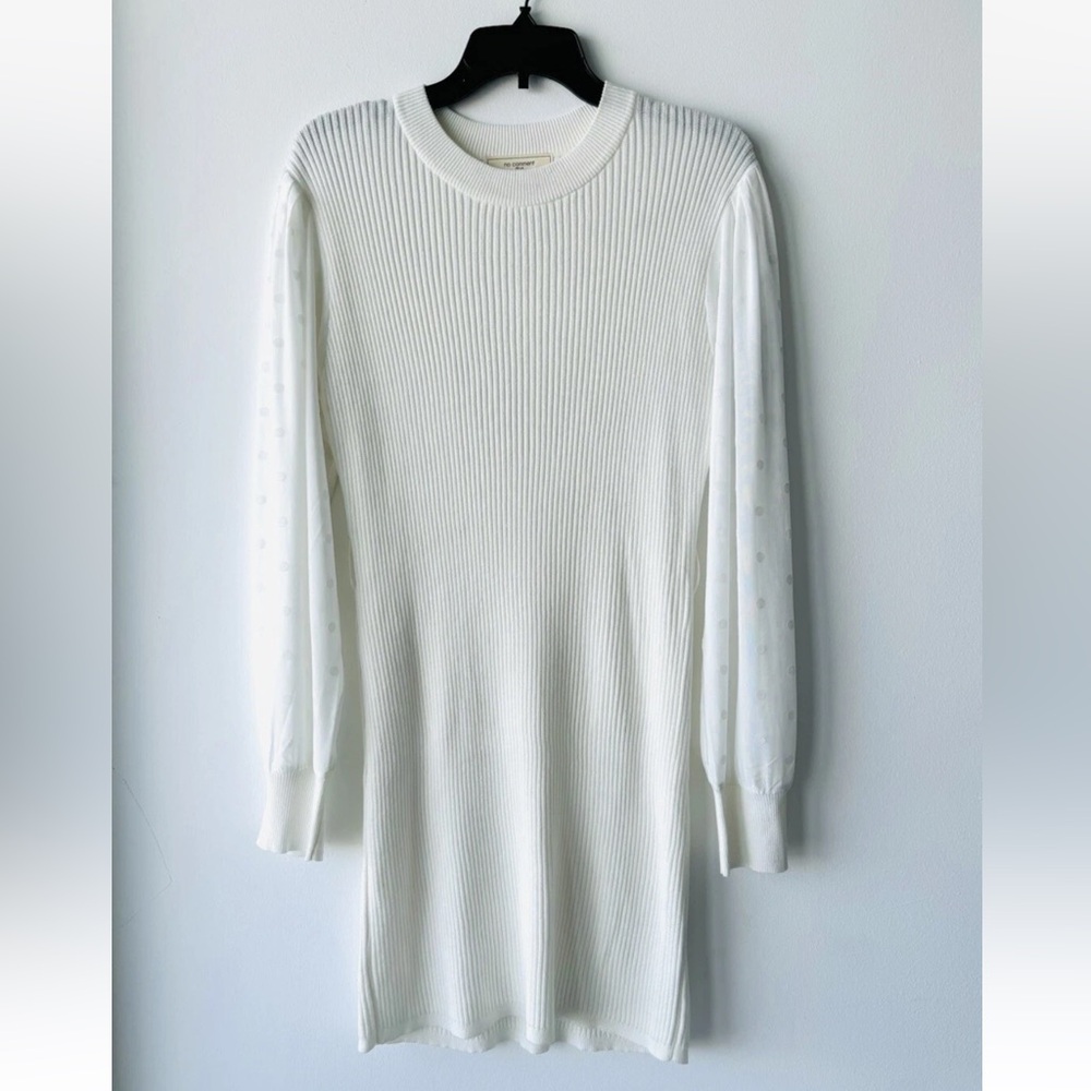 No Comment Dress Ivory Ribbed Knit Sheer Sleeve Women XL Ethereal Whimsical NWOT